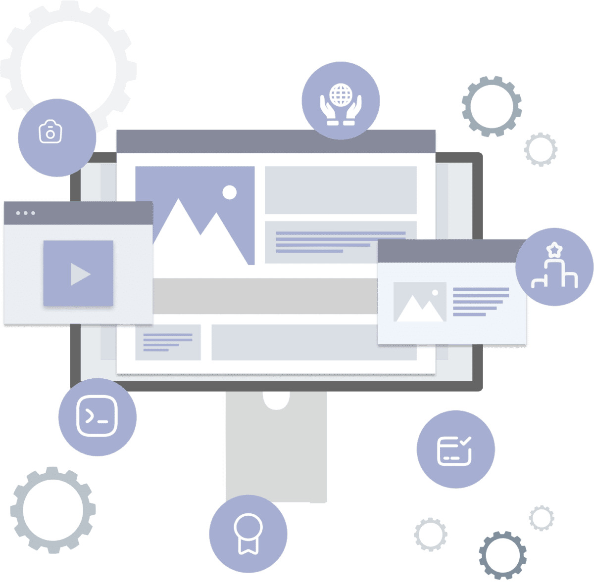 Zu sehen ist eine Illustration von N&J Webdesign über alle Dienstleistungen die sie beim Webdesign anbieten